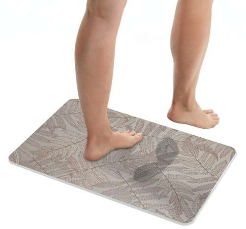 WENKO rutschfeste Badematte Mod. Dafni, schnelltrocknender Badvorleger aus Diatomit (Kieselgur), stark wasserabsorbierend, saugfähiger Duschvorleger, beige