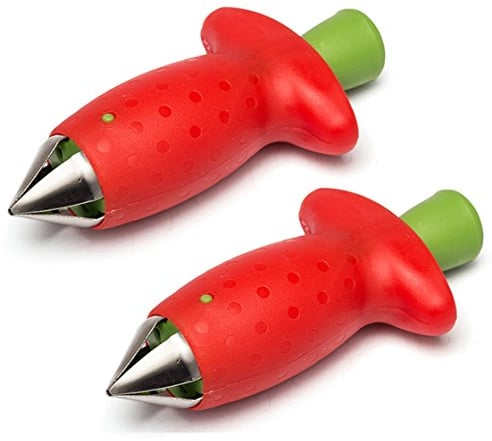 Coralpearl Multi Krallen Erdbeerentkerner Edelstahl Kunststoff Obstbeere Tomaten Gemüse Top Stiel Kernkranz Entferner Küchenhelfer Entkerner Gadget Food Prep Helper Tool Set Rot 2 Stück