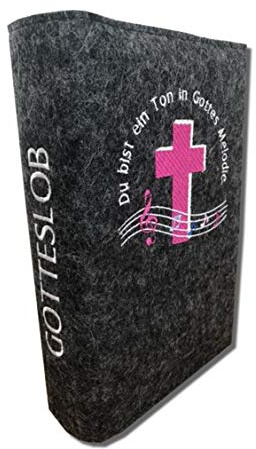 Goldi-Design Gotteslob Hülle aus 100% Wollfilz - Du bist EIN Ton in Gottes Melodie - Made in Germany (Ohne Namen, Anthrazit/Pink)