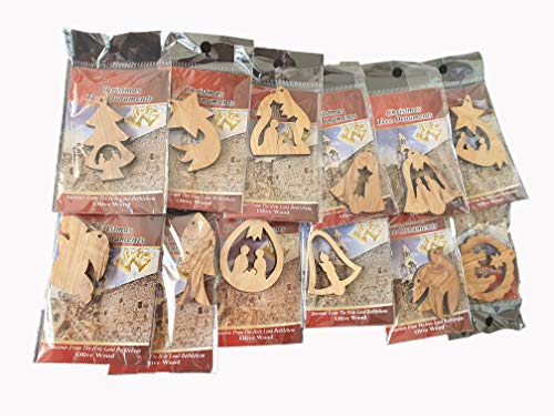 Bethlehem Gifts TM Set mit 12 geschnitzten Christbaumkrippen aus Bethlehem Olivenholz