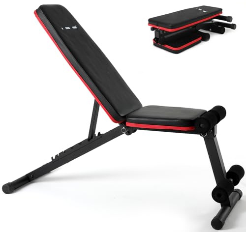 ISE Verstellbare Hantelbank, Multifunktions-Krafttrainingsbank, Fitnessbank, Flach- und Ausdauertraining, Bauchmuskelpresse, max. 150 kg, SY-5902