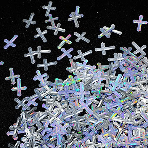 2,1 Unze/ 60 g Halloween Konfetti Funkeln Kreuz Taufe Tisch Konfetti Kreuz Konfetti Glitzer Dekorationen Silber Glitzer Kreuz Konfetti Streuen Party für Geburtstag Hochzeit Engagement