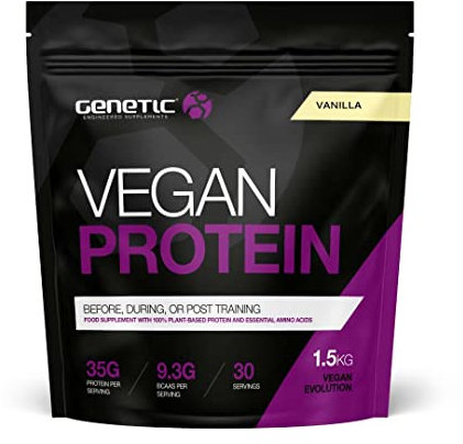 Genetic Supplements Vegan Protein Powder – Plant-Based Protein, Protein Powder, BCAAs, Muscle Building Vegan Supplement, Vanilla, 30 Servings, 1.5kg
