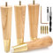 Ash Wood Furniture Legs With Gold Caps - Mid Century Legs For Sofa, Chair, Table, Dresser, Bed, Cabinet, Ottoman - Wooden Legs Are Easy To Install & Include Installation Hardware - Set of 4, 8 Inches