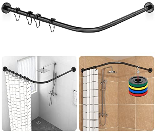 Duschvorhangstange L-Form Verstellbar, 90-120 cm × 90-120 cm, mit 18 Edelstahlringen, 304 Edelstahl Eckduschstange, Bohrbare Oder Ohne Bohren Montage, für Badezimmer & Badewanne, Schwarz