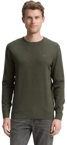 TOM TAILOR Herren 1012819 Basic Strickpullover Mit Crewneck, 24244 - Colored Forest Green Melange, 3XL EU