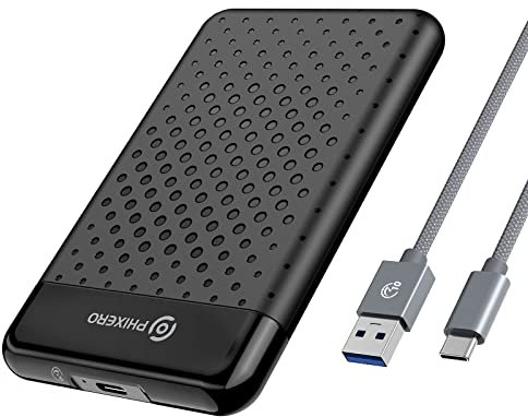 PHIXERO 2.5 Inch Tool-Free External Hard Drive Enclosure, Sata III to USB C (6Gbps) 2.5 Hard Drive Enclosure, Portable External Hard Drive Case with UASP for 7mm 9.5mm SSD & HDD, Support Max 6TB
