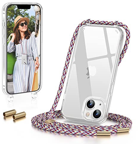 GOODVISH Handykette iPhone 14 Hülle Kompatibel mit iPhone 13 Hülle, Necklace Hülle mit Band Handyhülle für zum Umhängen, Transparent Case mit Schnur, Kameraschutz und Bildschirmschutz, Bordeaux