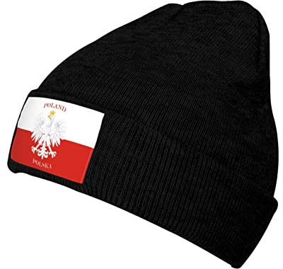 DJNGN Polnische Flagge Polen Polska Beanie-Mütze für Männer Frauen, Acrylmütze, gestrickte Totenkopfmütze, Winter, warm, schwarz