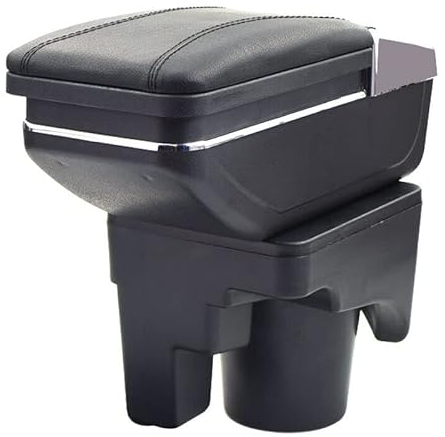 Armlehne Auto Mittelarmlehne Mittelkonsole Organizer Schwarz Leder Konsole Aufbewahrungsbox Armlehnenbox Ablagefach 3D Drehbar Schiebeverdeck Getrankehalter Aschenbecher Kompatibel mit VW