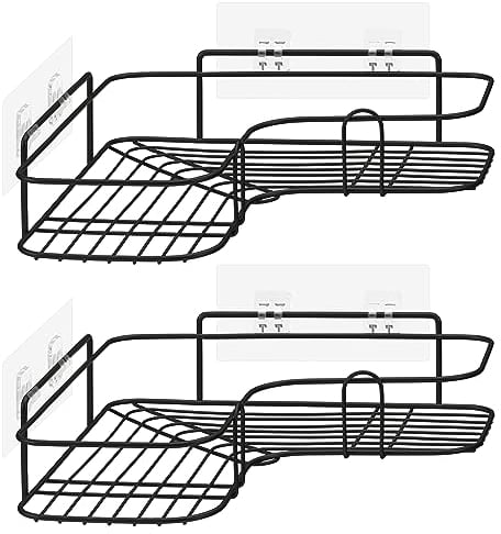 Navaris 2x Duschablage ohne Bohren - Bad Duschregal Eckregal 2er Set - Badezimmer Regal Wand - Ablage für Dusche Aufbewahrung - Metall Dusch Ecke - Schwarz