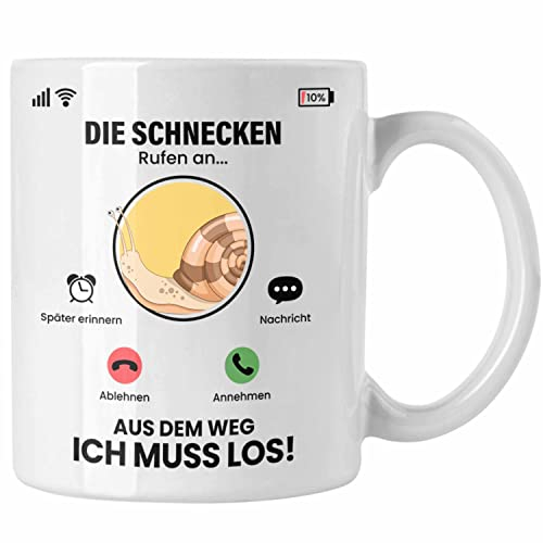 Trendation - Die Schnecken Rufen An Tasse Geschenk für Schnecken Züchter Besitzer Geschenkidee Lustig Spruch (Weiß)