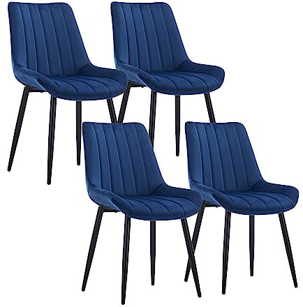 CLIPOP Samt Esszimmerstühle 4er Set Küchenstühle Polsterstuhl Wohnzimmerstuhl Gepolsterte Sessel Sitzfläche mit Rückenlehne und Metallbeine (4er Set, Blau)