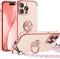 Miss Arts für iPhone 15 Pro Hülle mit Band, Ring Ständer Handyhülle Frauen Mädchen Dünn Stoßfeste Schutzhülle für iPhone 15 Pro Case Rosa