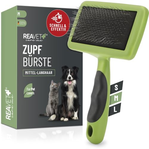 TESTURTEIL SEHR GUT 05/24 ReaVET Hundebürste, Katzenbürste, Zupfbürste für Langhaar Hunde & Katzen I Mittlere Rassen I Entfernt sanft Unterwolle, Verfilzungen & Knoten I Haustier Bürsten