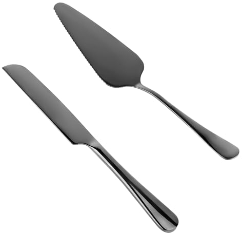 Wedding Cake Knife and Server, Stainless Steel Cake Cutter Set Cake Pie Pastry Server for Wedding Birthday Celebration (Black)