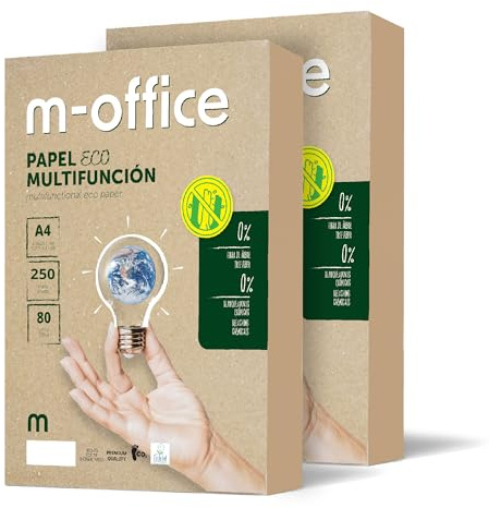 Recyclingpapier, DIN A4, 80 g, Papier für Kopierer und Drucker, 2 Packungen mit 250 Blatt A4, 100% Recyclingpapier, m-office (500 Blatt)