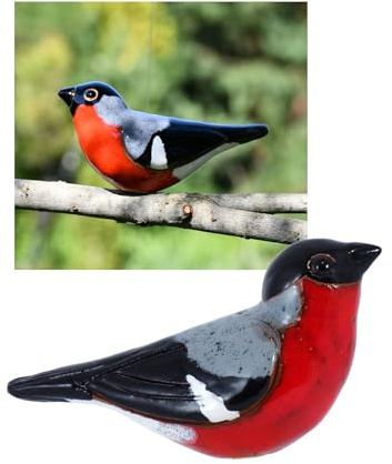Midene Keramik Gartendeko für Draußen, Wetterfest, Handgefertigt - Garten Deko Keramik - Vogel Gartenfiguren & Gartenstatuen - Gimpel/Dompfaff