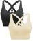 ANGOOL Sport BH Damen ohne Bügel Push Up BH Starker Halt Sport Bustier Damen Gepolstert Crossback Seamless Yoga Joggen Gym Sports Bra, Schwarz+Beige, M