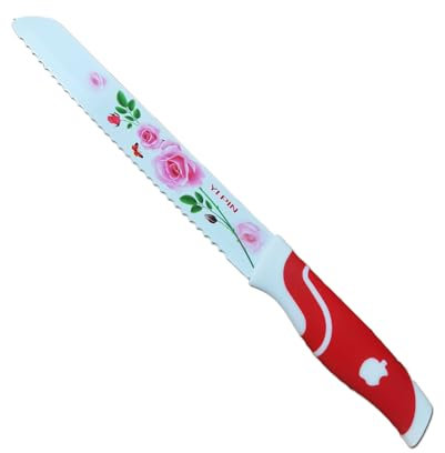 Super Mundo - Cuchillos de Cocina de Cerámica con Flores,ideal para Cortar Pan (94064) (Rojo)