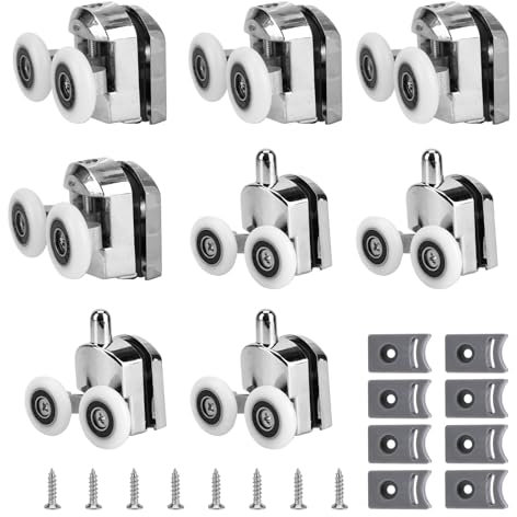 8PCS Shower Door Rollers, 23mm Curved Shower Door Wheels with Anti-Collision Block and Screws, Replacement Sliding Shower Door Runners Wheels for 4-6mm Glass,Shower Accessories Fit Glass Holes 12-14mm