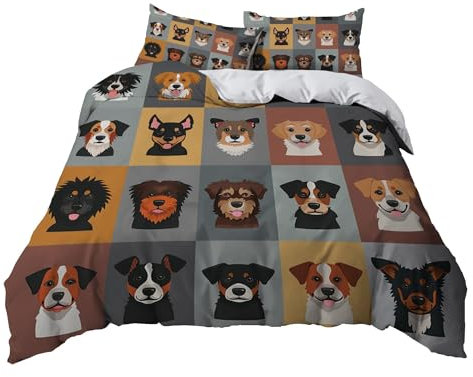 Bettwäsche Set 135x200 cm Tierischer Avatar Cartoon Hund Bettbezug für Jungen Mädchen Kinder Schlafzimmer Dekor, Weiche Microfaser Bettwäsche mit Reißverschluss und 2 Kissenbezug 80x80 cm