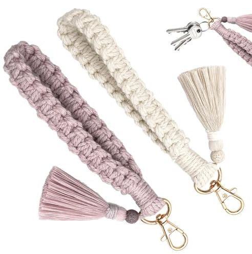 Mivanta 2pcs porte-clés macramé,porte-clés de voiture,trousseau de voiture Tissé à la Main,avec fermoir mousqueton,pour clés de voiture,à la maison et au bureau,aux sacs à main,aux sacs à dos