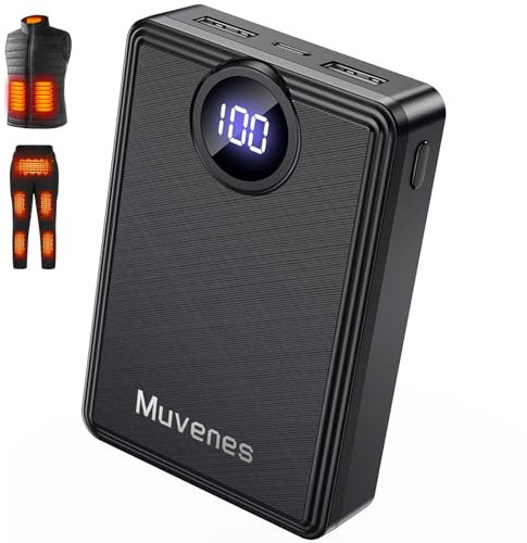 Muvenes Heated Vest Battery Pack, Portable Power Chargers 12000mAh, 5V 2A Power Bank for Heated Vest with LED Display, Battery Pack for USB Heated Clothing - No for 7.4V DC Heated Devices