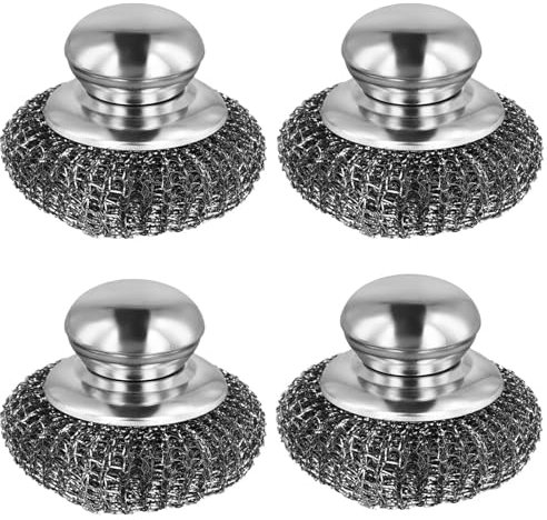 VIDSTW 4 Pièces Éponge Fil d'acier avec Poignée Eponge Metallique Réutilisable Éponge Vaisselle Acier Inoxydable Eponge Vaisselle pour Nettoyer la Vaisselle, Les Casseroles, L'évier