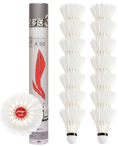 LI-NING A+ 60-15er Rolle Badminton Federbälle - Naturfederbälle - Hochwertige Gänsefedern - Perfekt für Training und Badmintoncenter - Shuttlecock (77)