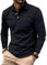 Long Sleeve Polo Shirts Mens Casual Button Tops Work Golf Shirt Solid Black