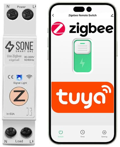 Sone Smart One Zigbee Hutschiene Relais 230V 16A 63A – Zigbee Schalter DIN Rail mit Tuya Smart Life App – Zigbee Relais Hutschiene kompatibel mit Zigbee2MQTT, Home Assistant – Zeitschaltuhr