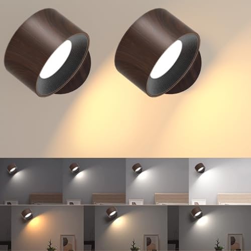 Amicool led wandleuchte innen 2 Stück,wandlampe Wandlichter ohne stromanschluss,4 Helligkeitsstufen 3 Farbmodi Nachttischlampe akku, 360° Drehbare Touch Control Leuchten Für Wohnzimmer Schlafzimmer