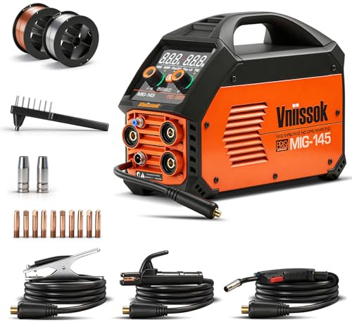 145A MIG Welder,110V/220V multiprocess welder, Gas Gasless MIG Welding Machine, 5 in 1 MIG/MMA/Lift TIG/Flux cored 0.8/Flux cored 1.0, LED Digital Display Synergic Control Aluminum Welding Machine