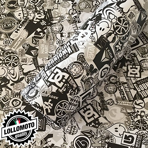 Sticker Bomb Bianco e Nero Pellicola Adesiva Rivestimento Auto Car Wrapping - 38x50cm