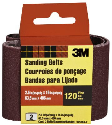 3M 9250NA-2 Bandas de lijado de alta resistencia, 2.5 x 16 pulgadas, grano fino, paquete de 2