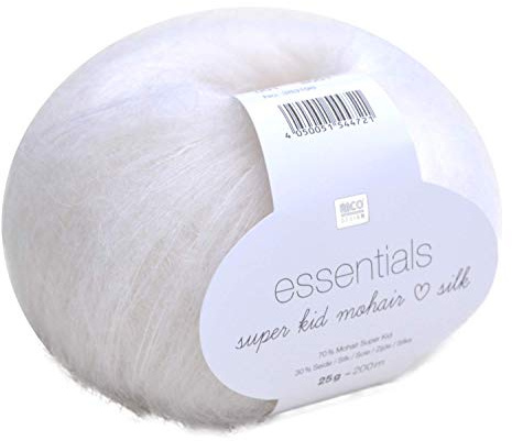Rico Essentials Super Kid Mohair loves Silk, Fb. 001 – creme, Lacegarn aus Super Kid Mohair & Seide zum Stricken und Häkeln, Lacewolle Nadelstärke 4,5 mm