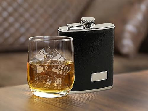 Sellmando Flachmann aus Edelstahl - Motiv auswählen - (Lederoptik-Textur Schwarz 7oz)