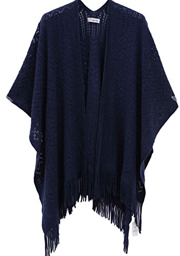 Soul Young Damen Stricken Stola Große Größen Warm Weich Poncho Shawl Cardigan Kimono(One Size,Marine)