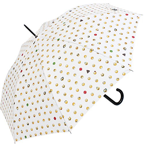 Emoticon Stockschirm groß stabil mit Automatik Smile Bedruckt - White-Allover