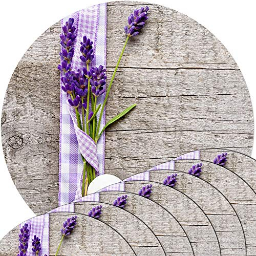 Tischsets 8er als abwaschbare Frühling und Sommer Tischdeko - Platzsets Lavendel Blumen als runde Tischuntersetzer in 38 cm - Platzdeckchen als Tischunterlage für Esstisch Wohnzimmer Tisch