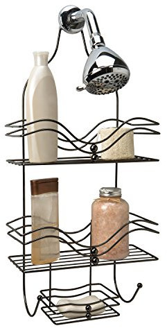 Simplify Bath Bliss 4907-ONYX 2 Etagen Ozean-Design Caddy über dem Duschkopf, rostfrei, Badezimmer-Organizer mit Haken zum Aufhängen von Rasierer, Schwamm, Shampoo-Halter, in Schwarz Onyx