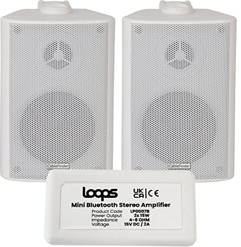 Loops Wireless/Bluetooth Amplifier & 2x 60W Wall Mounted Background Active Speaker Kit – HiFi Amp System – Quality Audio Home Stream
