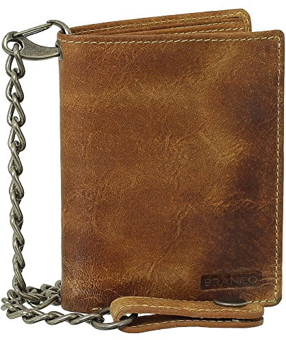 Luxus Leder Bikerbörse mit Kette Biker Geldbörse Portemonnaie Geldbeutel 10 cm Farbe beige