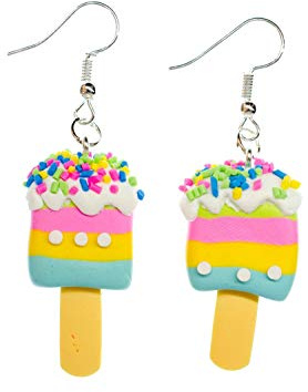 Miniblings Eis am Stiel Eiskrem bunte Streifen Ohrringe versilbert | Ohrschmuck aus eigener Fertigung in Berlin, mit Eiscreme und Kindereis