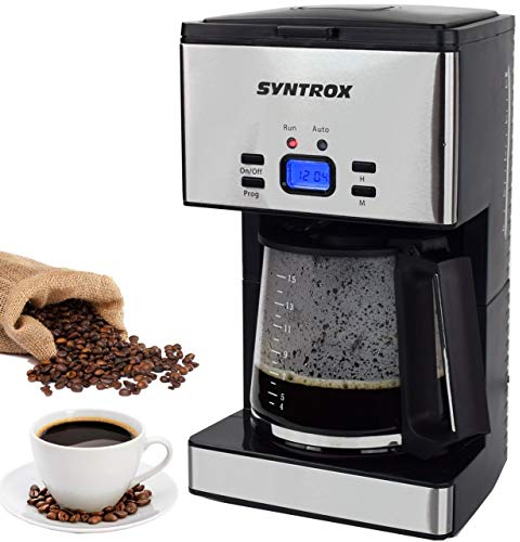 Syntrox Germany KM-1000W Inox Edelstahl Kaffeemaschine Kaffeeautomat Timer