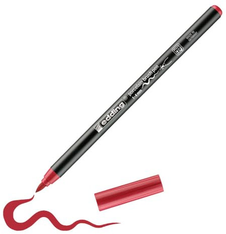 Edding 4200 Porcelain Brush – Crimson Fibre Tip Pen with Flexible Nib Porcelain Brushpen for Mugs, Ceramic and Oven Safe Glass Painting, Stroke Width 1 – 4 mm