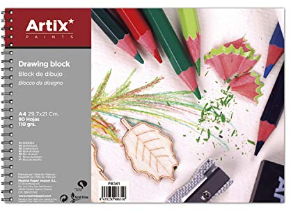 MP -ARTIX Zeichenblock, A4, 80 Blatt mit 110 g, Skizzenblock mit Spiralbindung, 29,7 x 21 cm, ideal zum Zeichnen mit Kohle, Bleistift, Marker, Buntstifte oder Farben