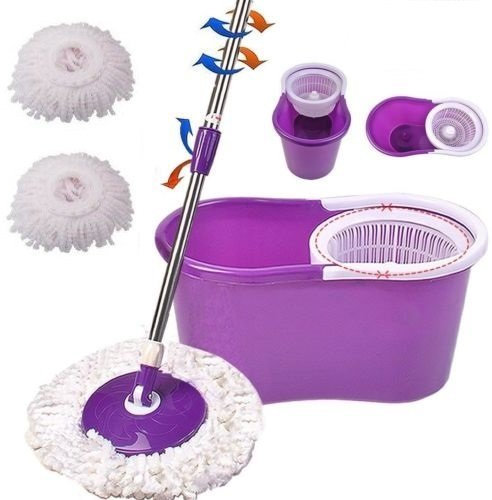 Pilot Imports 360° Floor Magic Spin Mop Bucket Set Microfiber Rotating Dry Heads With 2 Heads