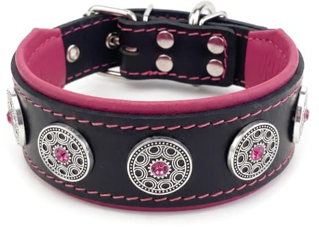 Bestia Pet BC1LPK1 Bijou Lederhalsband, Handarbeit, Top Qualität | Größe L- von 50 bis 57,5 cm, für große und mittelgroße Hunde, 5 cm breit